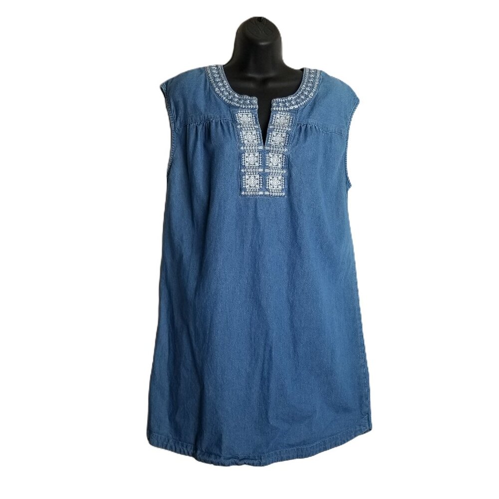 Knox Rose Chambray Dress Large Blue Embroidered Prairie Boho Sleeveless